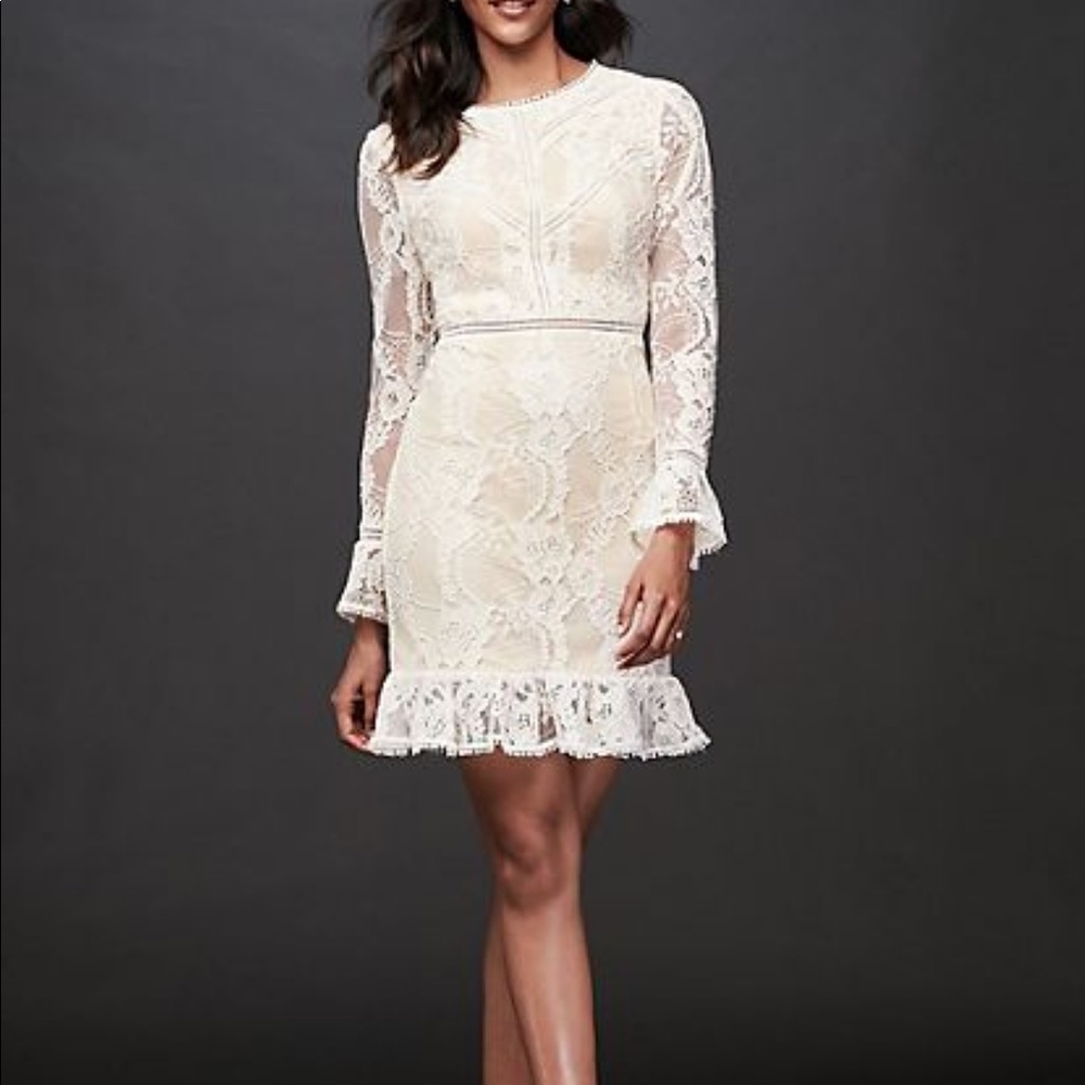 David’s Bridal Lace Illusion Short Dress with Flounce